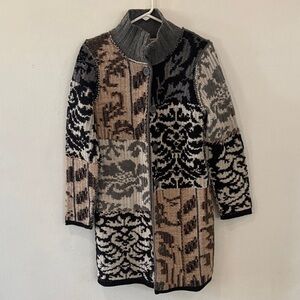 Sundance 100% Lambswool Black and Cream Patchwork Cardigan